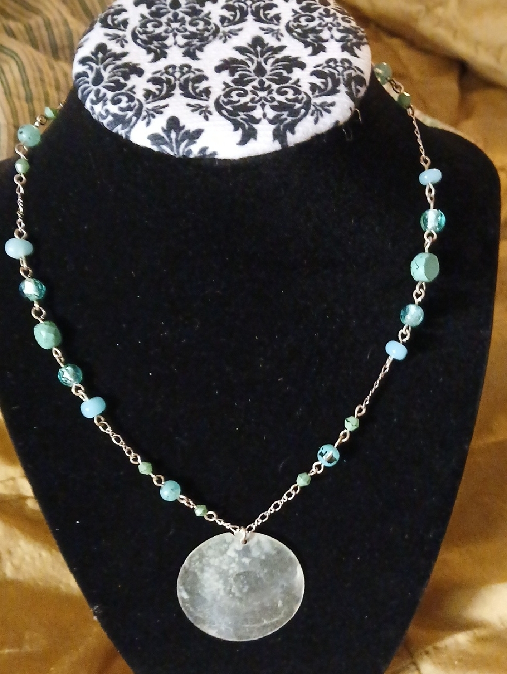 Handcrafted Turquoise Beaded Pendant Necklace - Green/Blue